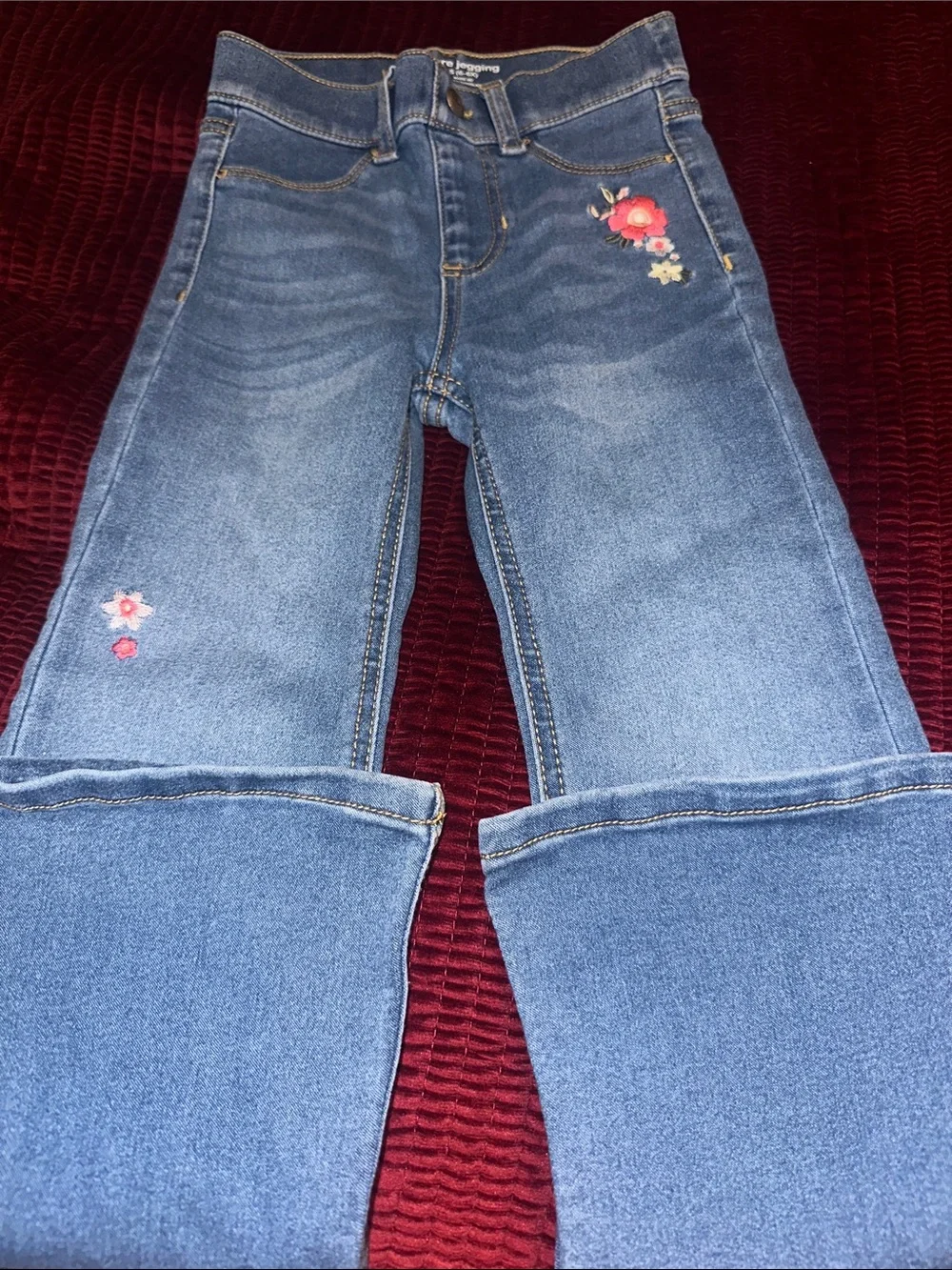 wonder nation Blue Girls Floral Embroidered Bootcut Jeans